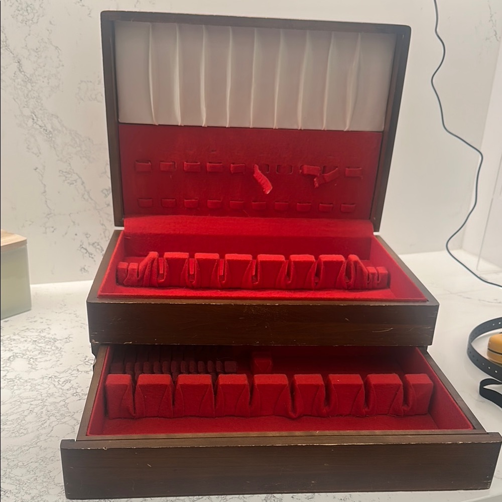 Vintage Wooden cutlery with Red Velvet like Interior